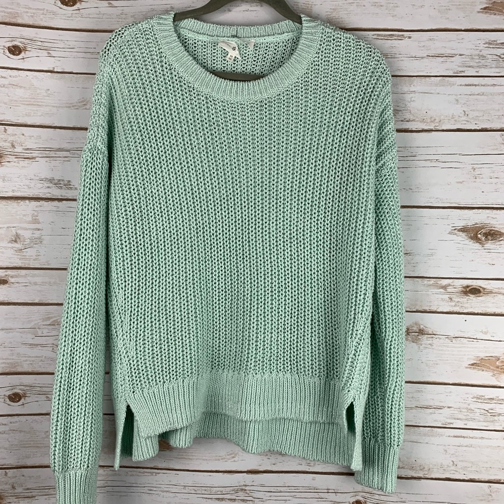 Lou & Grey medium high low sweater green crew neck - Picture 2 of 8